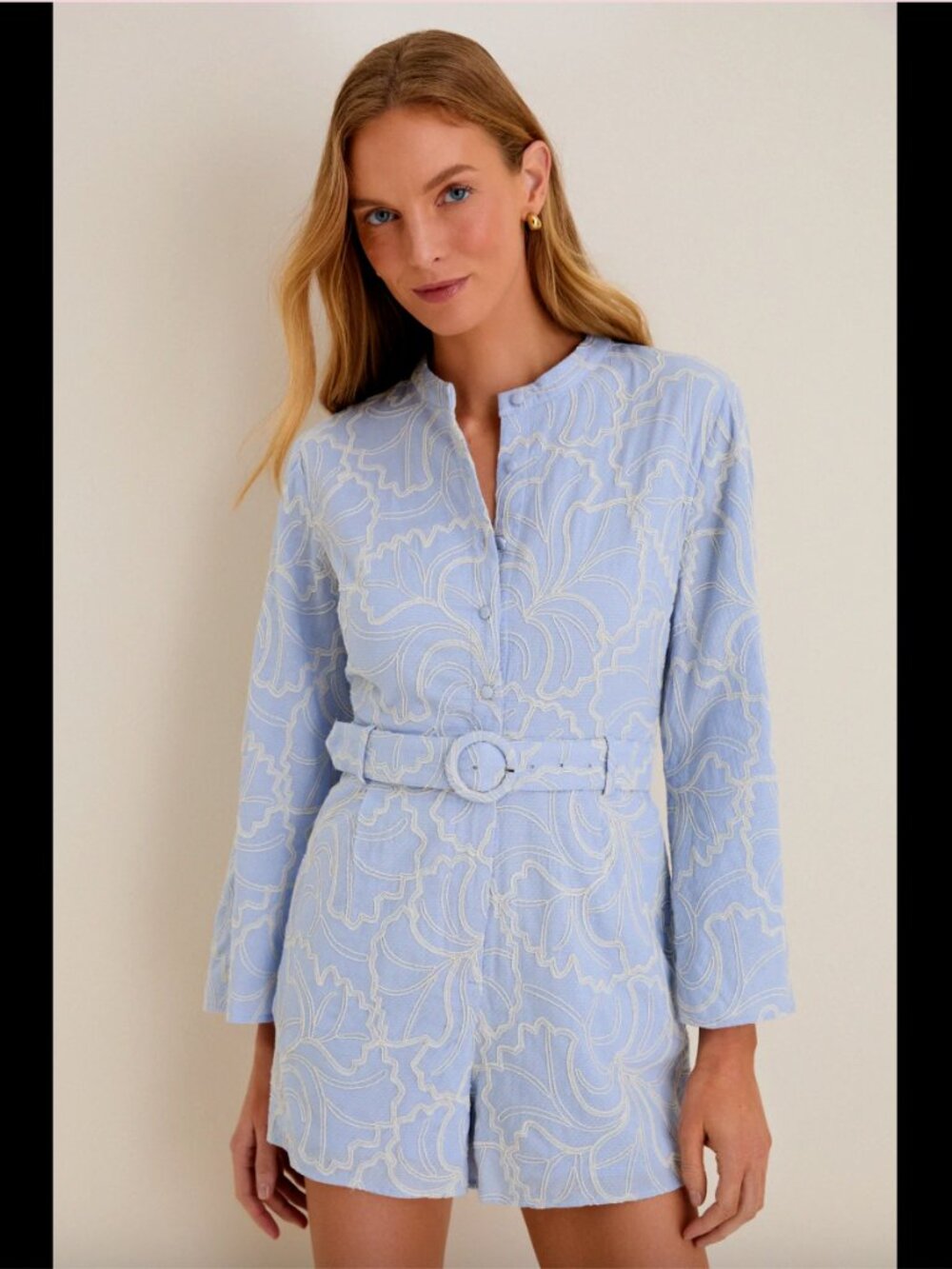 Hyacinth House Blue Peony Embroidered Minny Romper